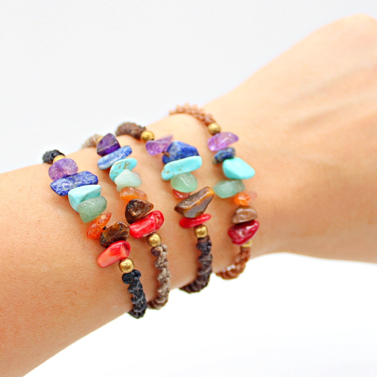 Handmade Macramé chakra stone bracelet(12 pack/ $4 ea.)