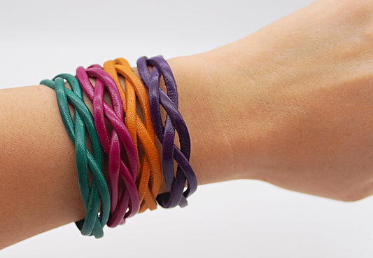 Handmade Genuine Leather Slim Colorful Woven Bracelet (12 pack/ $4 ea.)