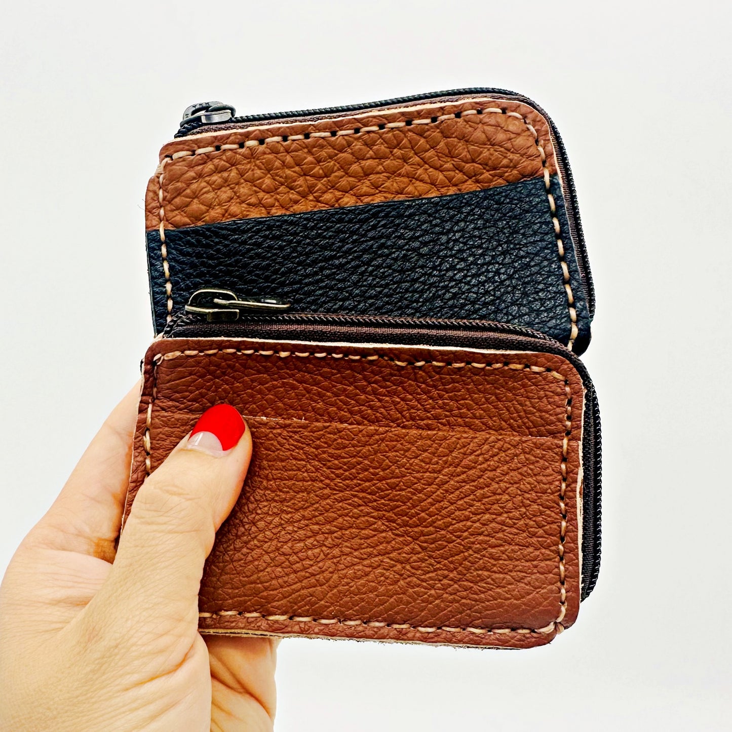 Handmade leather zipper cardholder/ Mini wallet
