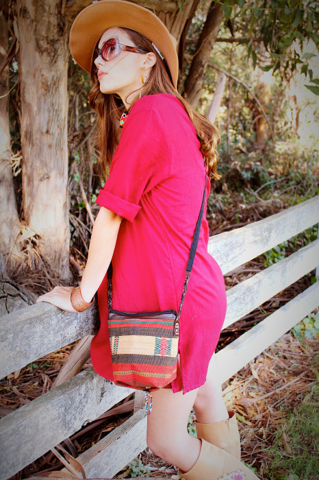 Handmade hill tribe artisan handwoven cotton patchwork crossbody small bucket bag(3 pack/$25 ea.)