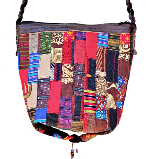 Handmade hill tribe artisan handwoven cotton patchwork crossbody small bucket bag(3 pack/$25 ea.)