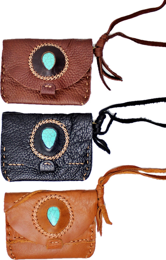 Western Handmade Genuine Leather Wallet/Cardholder With Stone(6pack/ $12.50ea.)