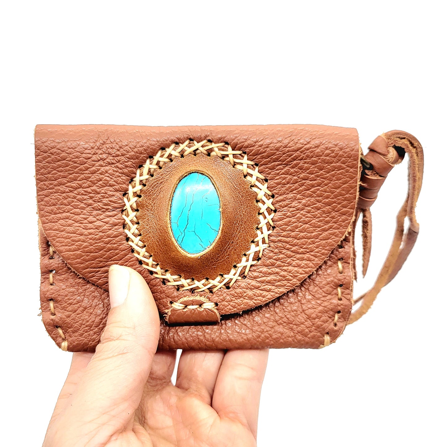 Western Handmade Genuine Leather Wallet/Cardholder With Stone