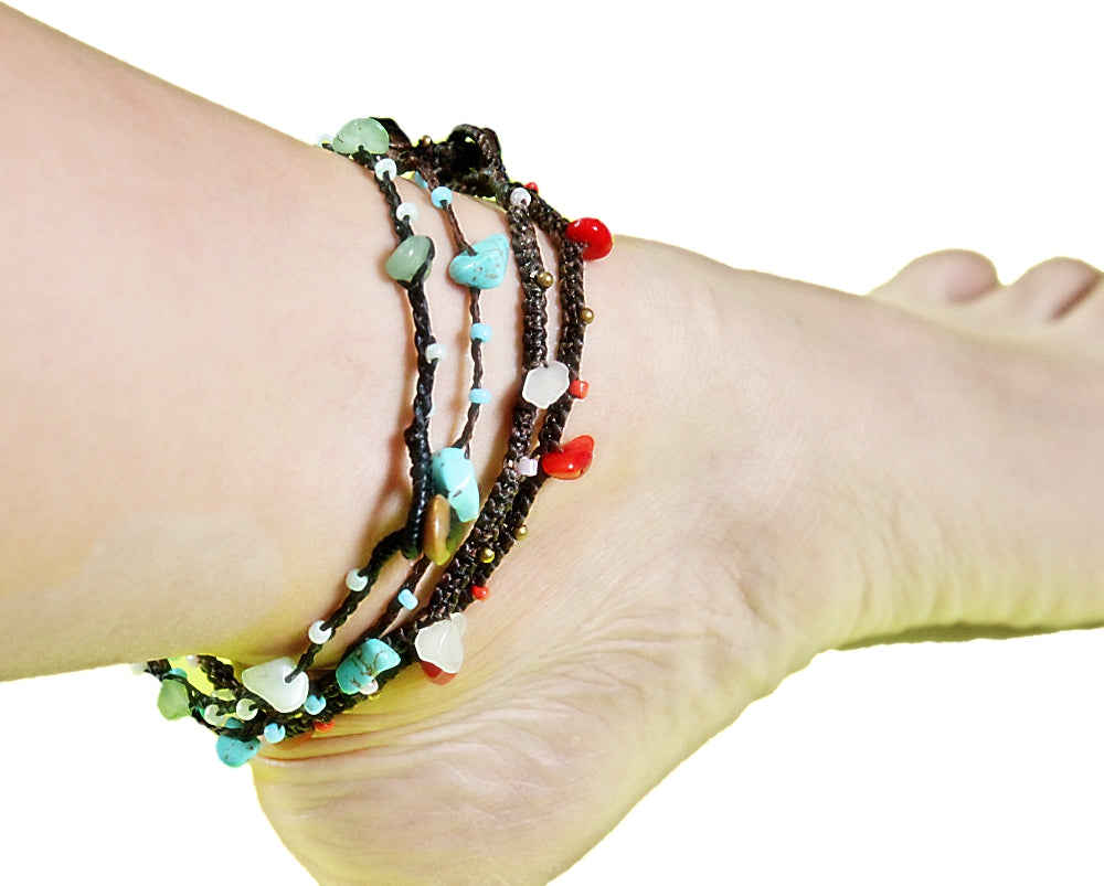 Handmade macramé gemstone thin minimal anklets