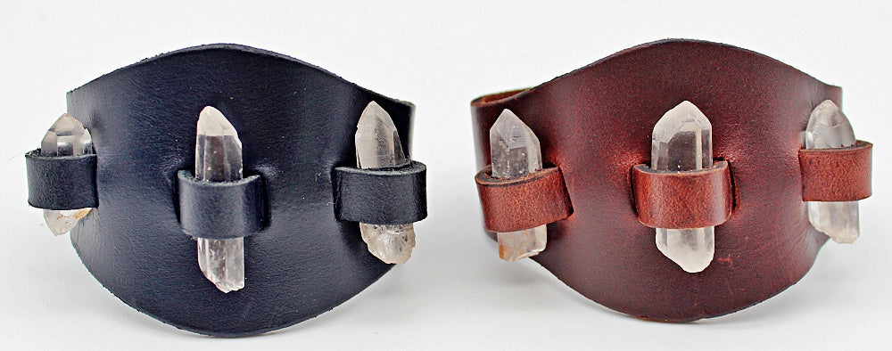 Handmade genuine leather gem stone crystal holder bracelets/ cuffs single band(Without stones)