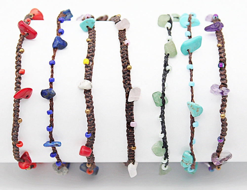 Handmade macramé gemstone thin minimal bracelets(12 pack/ $3 ea.)