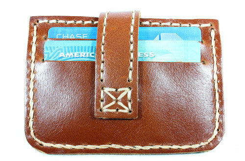 Handmade cowhide thin leather cardholder with button closure - Atlas Goods