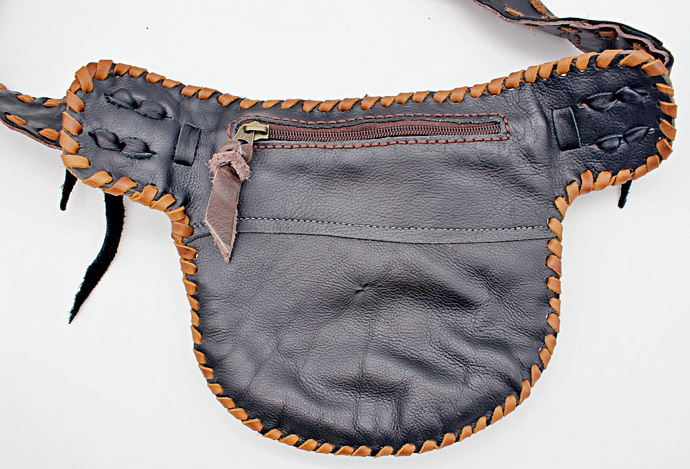 Handmade leather bohemian fanny bag With semi previous stone accent