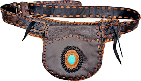 Handmade leather bohemian fanny bag With semi previous stone accent
