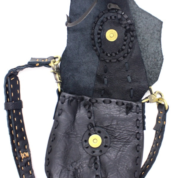 Handmade leather possible bag bohemian/ hippy style with blue stone accent