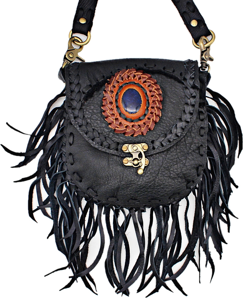 Handmade Bohemian Fringe Bag W/ Antique Swing Latch Closure