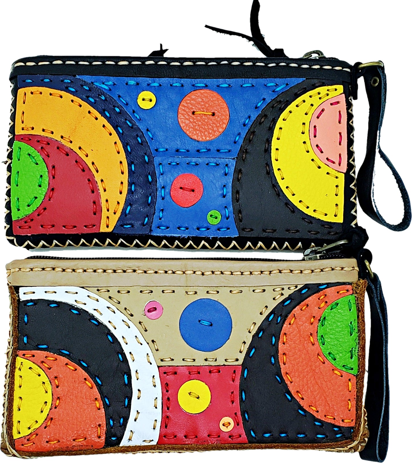 Handmade genuine leather collage art clutch/ wallet-Planets design
