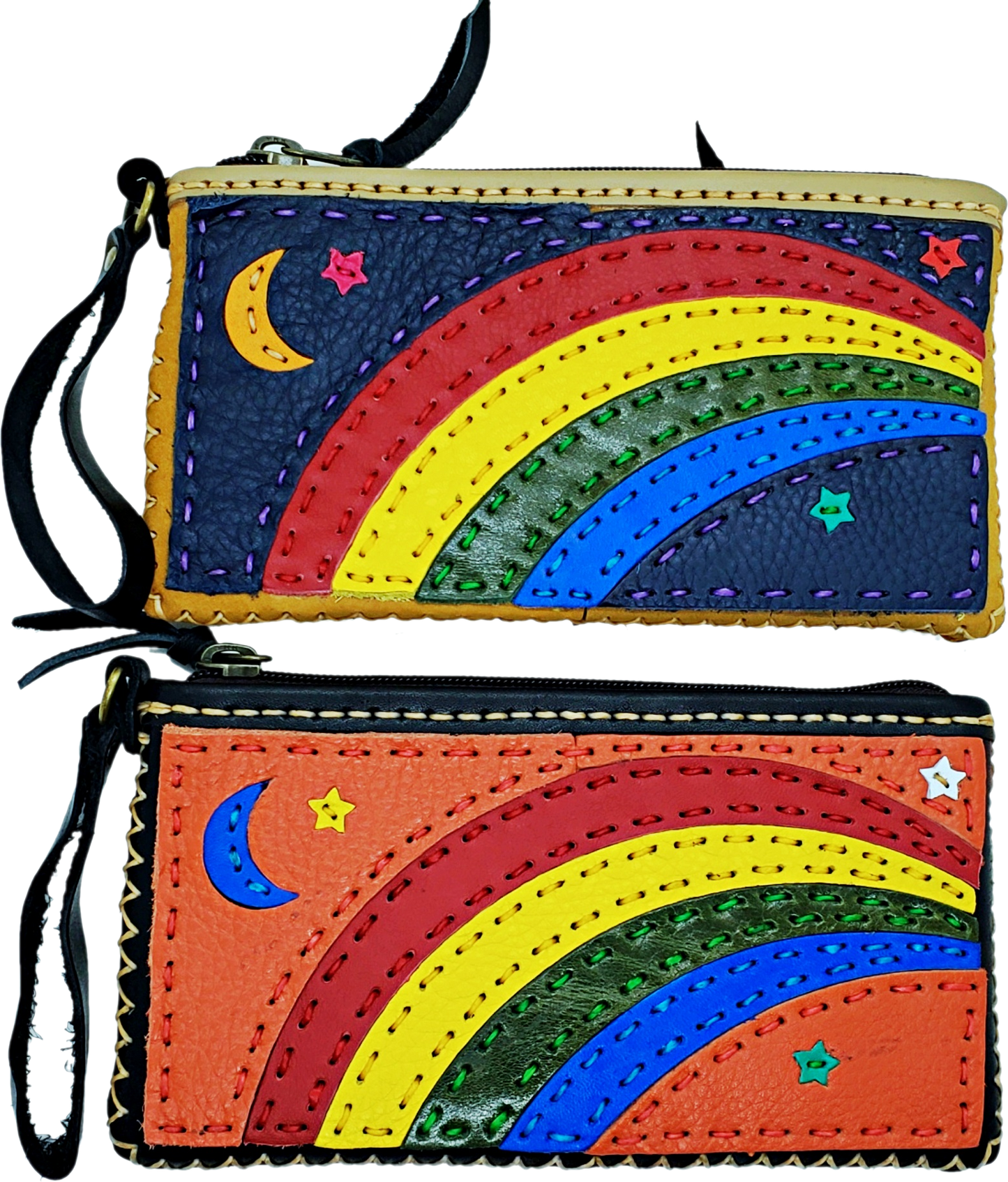 Handmade genuine leather collage art clutch/ wallet-rainbow design