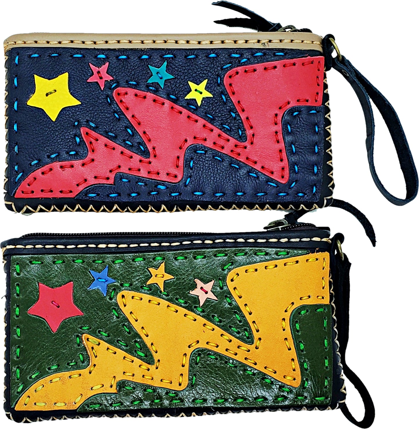 Handmade genuine leather collage art clutch/ wallet-Shazam design