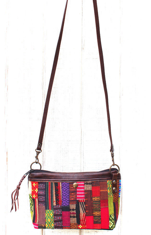 Handmade hill tribe artisan handwoven cotton patchwork crossbody/ shoulder convertible saddle bag - Atlas Goods