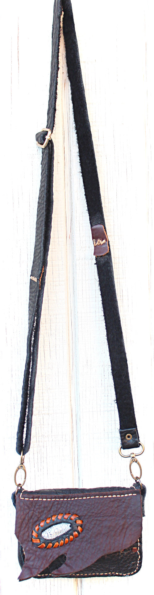 Handmade genuine leather small bohemian travel bag with stingray accent - Atlas Goods