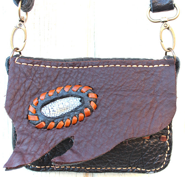 Handmade genuine leather small bohemian travel bag with stingray accent - Atlas Goods