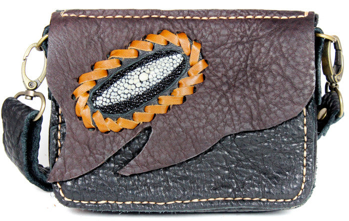Handmade genuine leather small bohemian travel bag with stingray accent - Atlas Goods