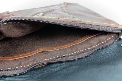 Handmade genuine cowhide leather adjustable clutches/purses with stingray leather accent : TH-LB-17 - Atlas Goods