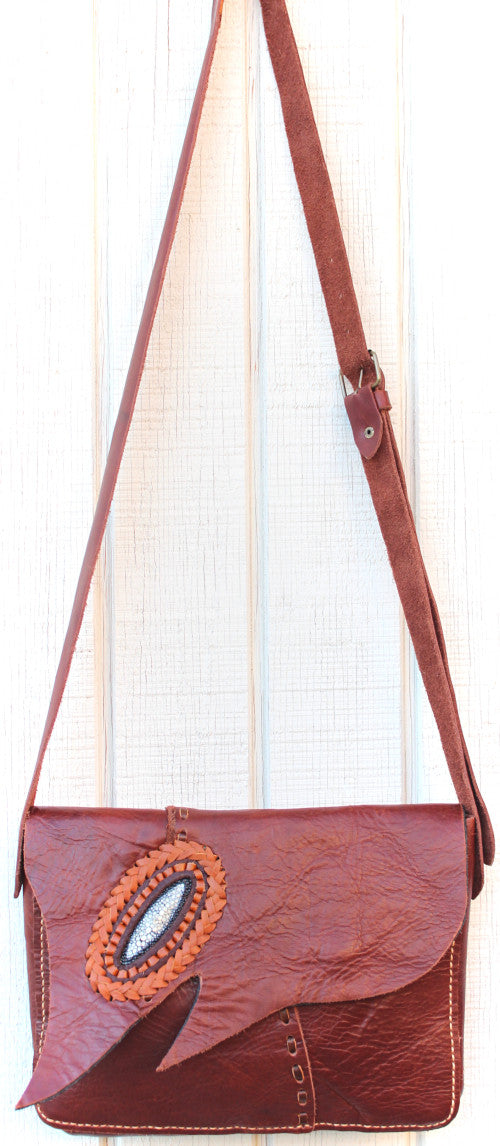 handmade bohemian leather messenger bag with stingray accent - Atlas Goods