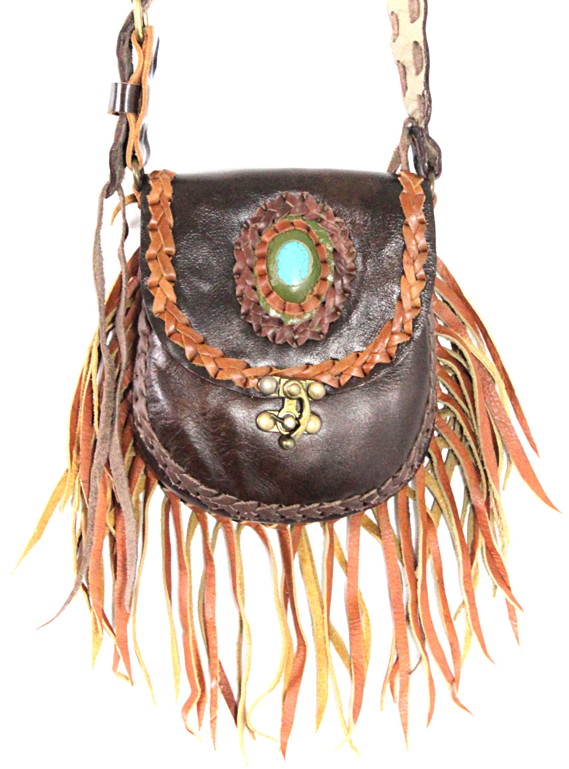 Handmade Bohemian Fringe Bag W/ Antique Swing Latch Closure