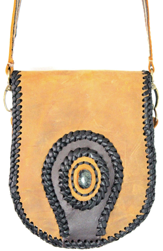 Handmade genuine leather possible saddle bag with hand selected semi- precious stone accent - Atlas Goods