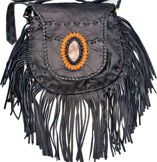 Handmade leather Bohemian Crossbody satchel Purse With Premium Stone and Fringe