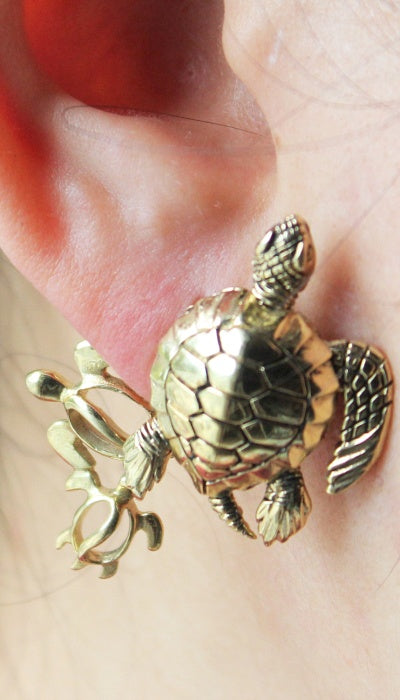 Hand craft Pokee Tru 3D earring double sided post stud Animal style- Turtle family design