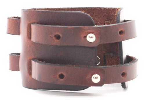 Handmade genuine leather gem stone crystal holder bracelets/ cuffs double bands (Without stones)