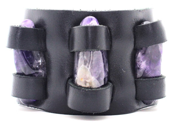 Handmade genuine leather gem stone crystal holder bracelets/ cuffs double bands (Without stones)