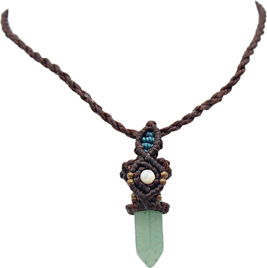 Handmade macramé necklace with crystal point stone pendant