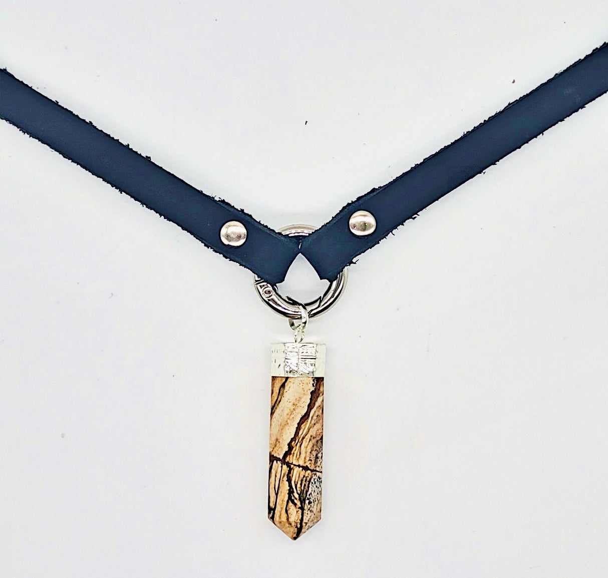 Handmade leather choker necklace with pendant