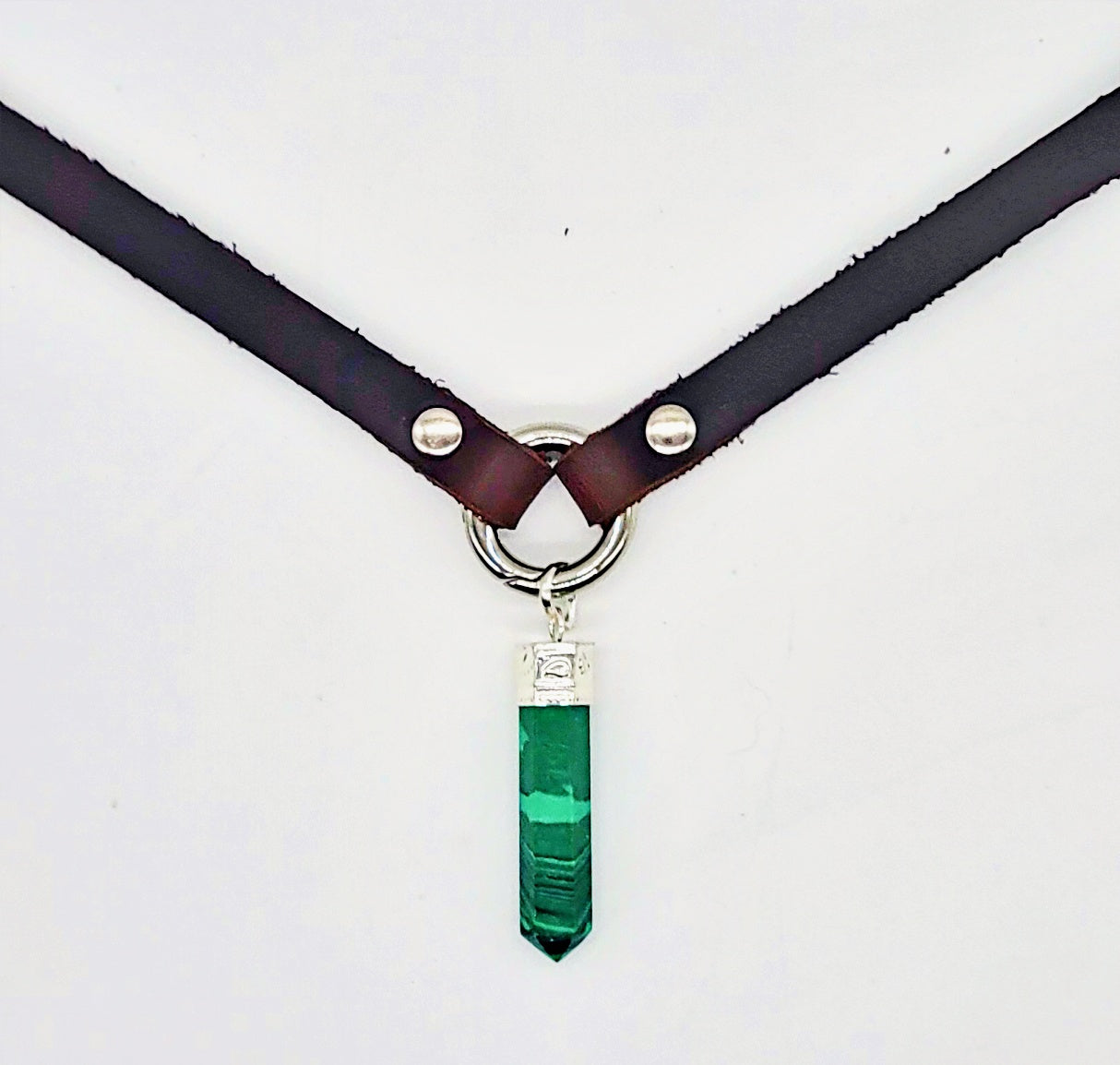 Handmade leather choker necklace with pendant