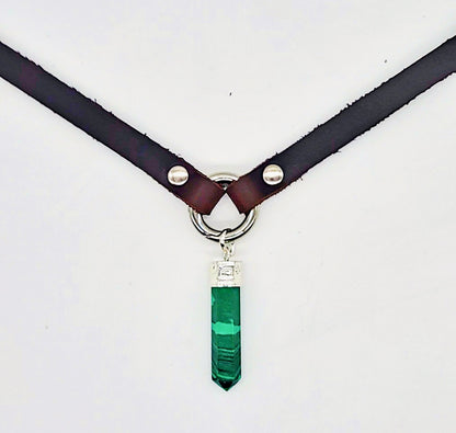 Handmade leather choker necklace with pendant