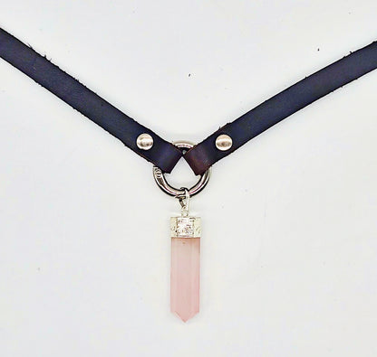 Handmade leather choker necklace with pendant