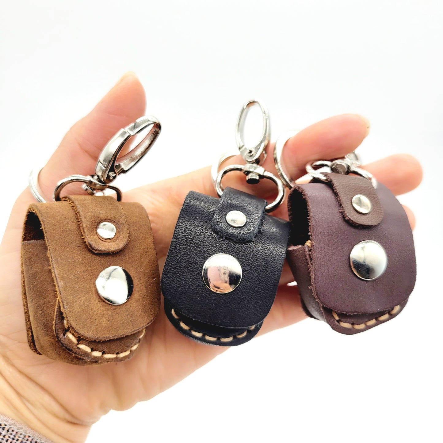 Handmade Leather Gemstone pouch with keychain