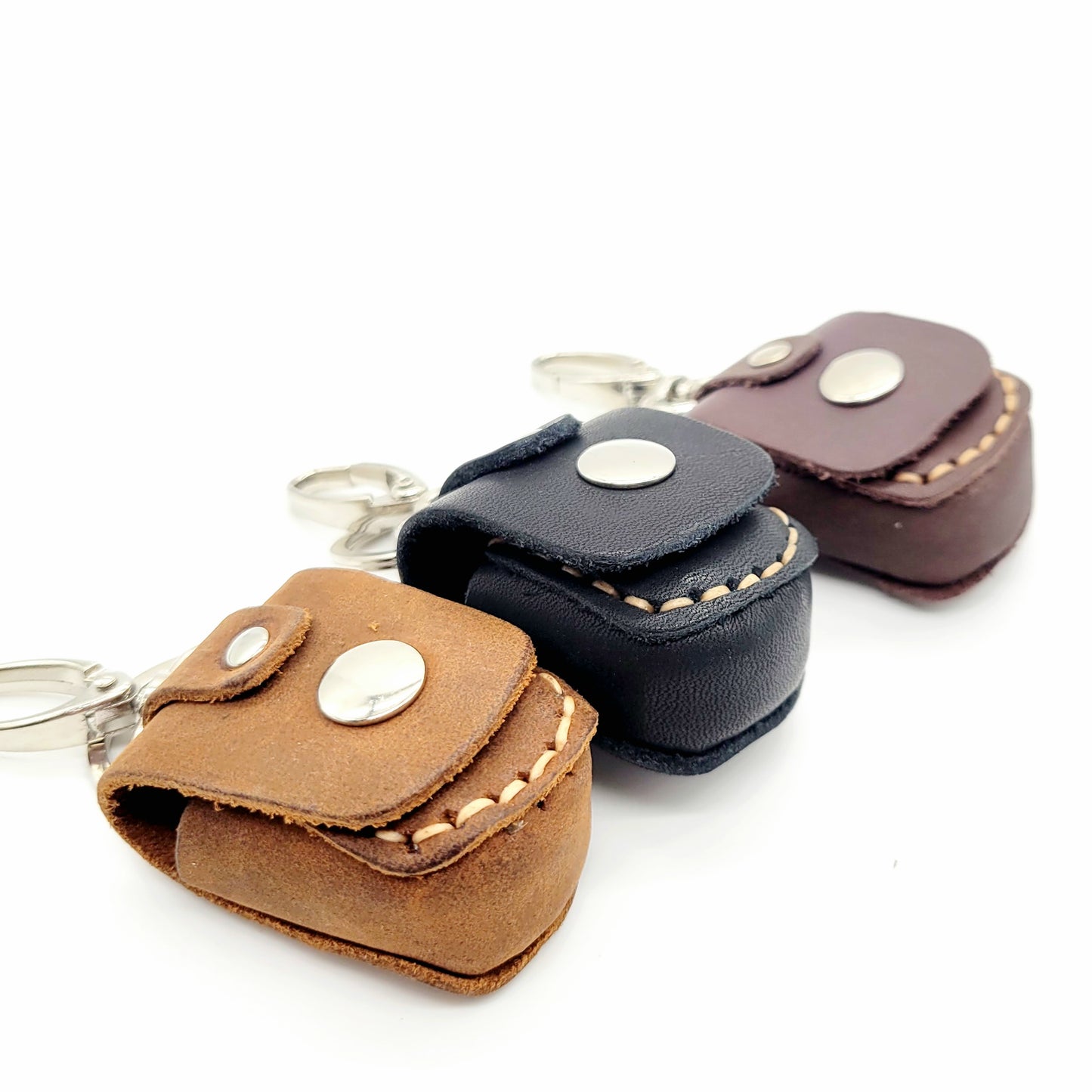 Handmade Leather Gemstone pouch with keychain