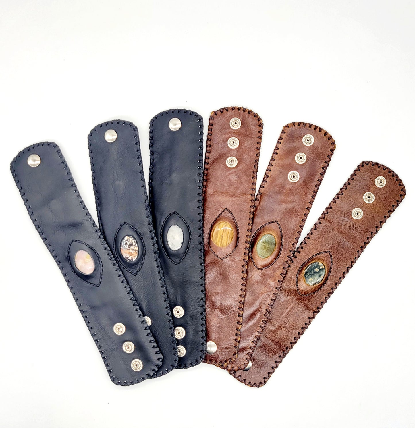 Handmade genuine leather wallet bracelets/ cuffs with gemstone