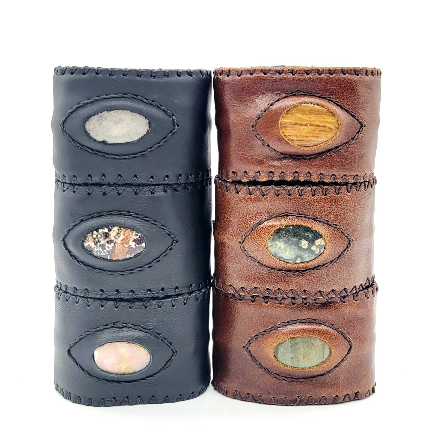 Handmade genuine leather wallet bracelets/ cuffs with gemstone