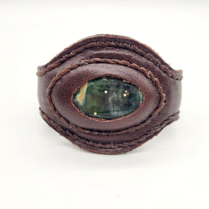 Handmade genuine leather wallet bracelets/ cuffs with gemstone