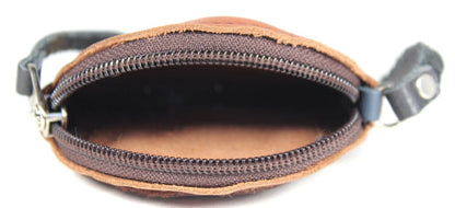 Handmade leather western round zip coin purse with stone accent and wrist strap(6 Pack/$10 Ea.)