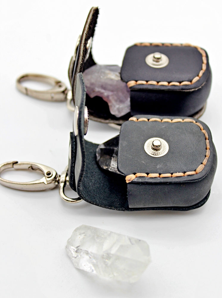 Handmade Leather Gemstone pouch with keychain