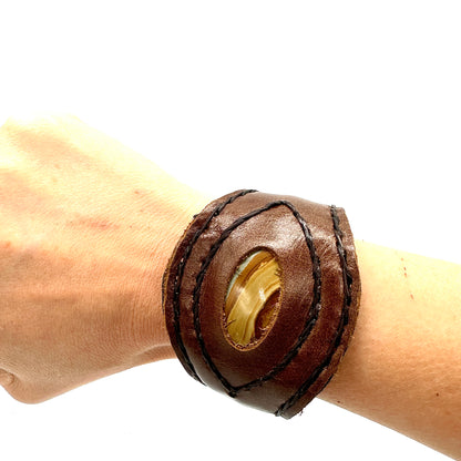 Handmade genuine leather wallet bracelets/ cuffs with gemstone