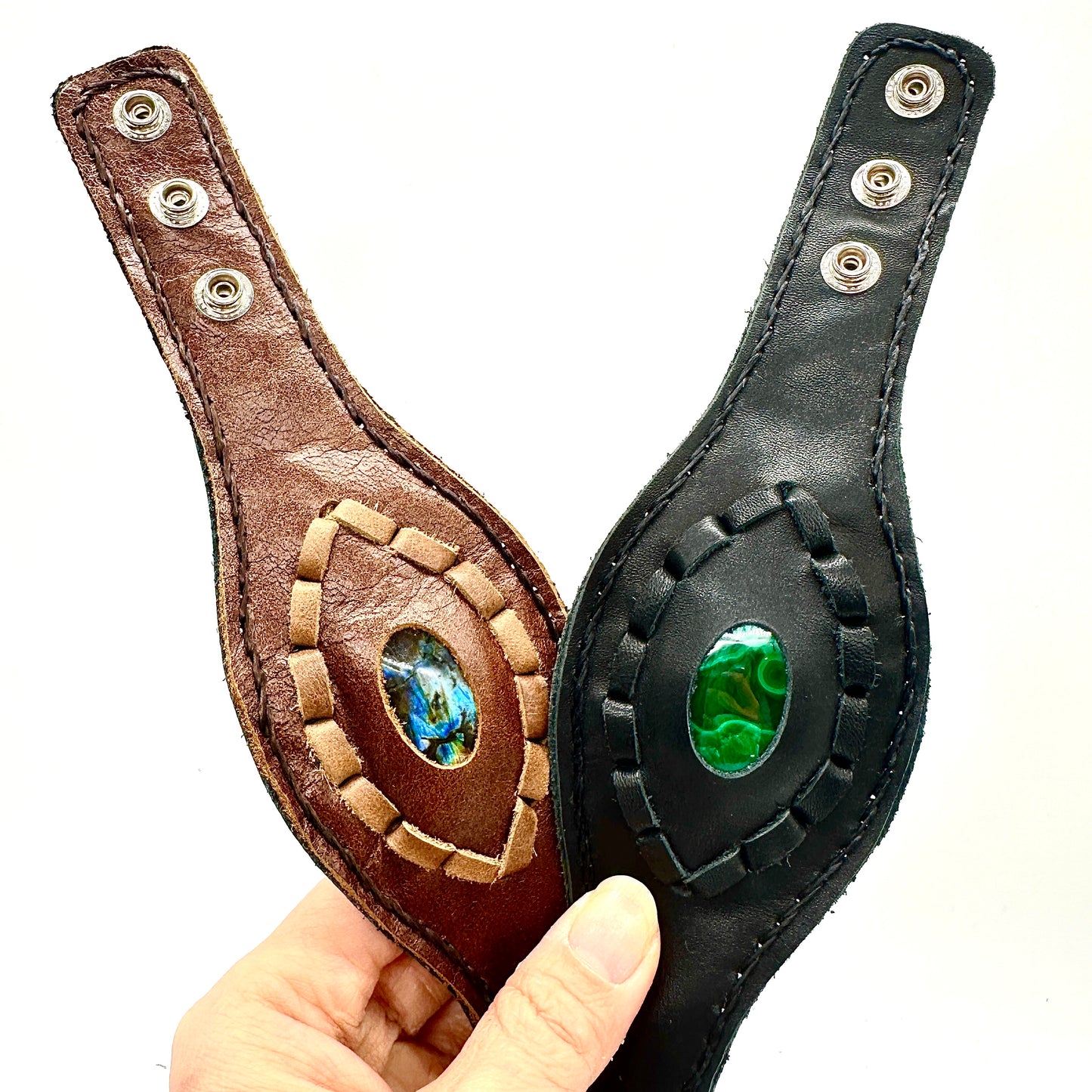 Handmade genuine leather wallet bracelets/ cuffs without gemstone