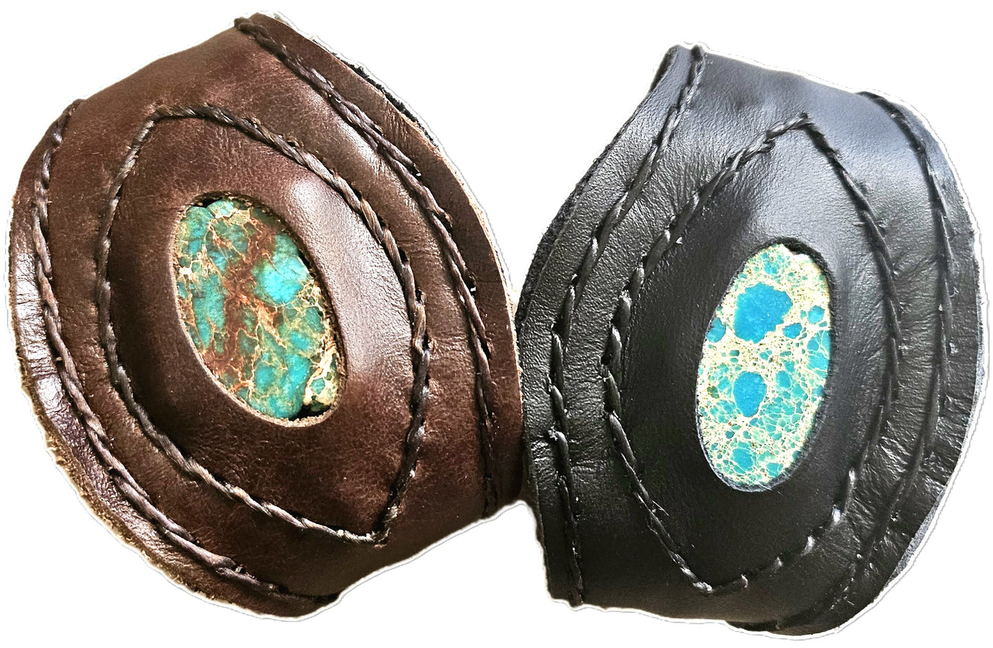 Handmade genuine leather wallet bracelets/ cuffs with gemstone