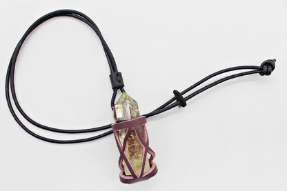 Handmade leather gemstone crystal holder/case necklace with stone