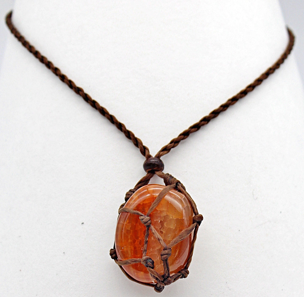 Macramé Cage Necklaces With Tumbled Stone display set