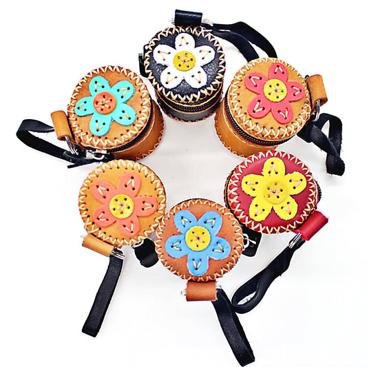 Handmade drum shape Coin Purse with flower design (6 pack/ $10 each)