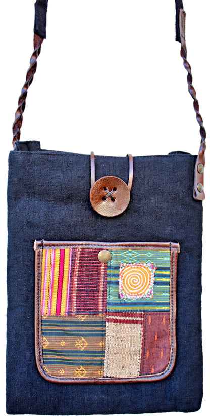 Handmade hill tribe artisan handwoven textile patchwork cross-body bag