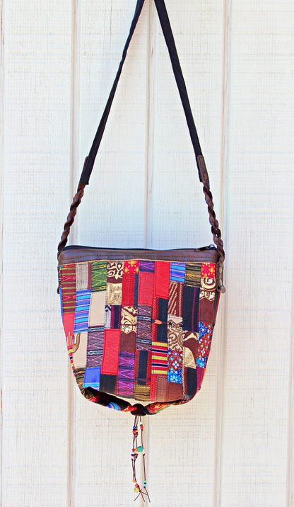 Handmade hill tribe artisan handwoven cotton patchwork crossbody small bucket bag(3 pack/$25 ea.)